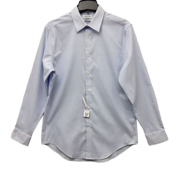Calvin Klein Men's Long Sleeve Formal Shirt  Blue Strech Collar  Non-Iro Medium - Picture 1 of 16